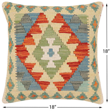 handmade Traditional Pillow Rust Blue Hand-Woven SQUARE 100% WOOL Hand woven turkish pillow2' x 2'